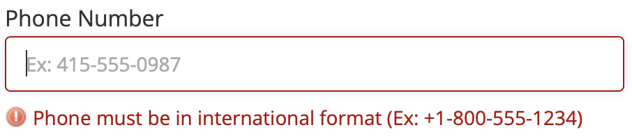 Web form with phone number prompts that are incorrect